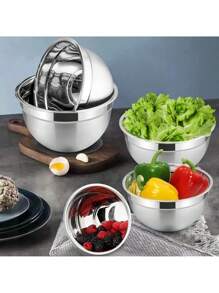5pcs Stainless Steel Nesting Bowls With Cover & Mixing Beaters, Heavy-Duty And Dishwasher Safe, For Baking, Serving, Sealing. Kitchen Utensils And Accessories.