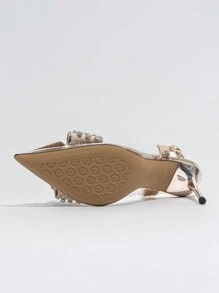 女士蝴蝶花鑲鑽高跟鞋，尖頭針跟鞋，時尚銀色或香檳色鞋款 - 香檳色 - 查看 8