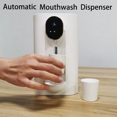 1pc White/Black Smart Automatic Induction Mouthwash Dispenser, Wall-Mounted, No Drilling, 540ml Capacity, With High-Definition LED Display, 0.25s Fast Sensing, 3-Level Adjustment, ABS Waterproof, Visible Liquid Window, Portable, For Bathroom Vanity, Oral Hospital, Disinfection Desk, Includes 2 Magnetic Cups, 5V USB Type-C Rechargeable, 1200mAh Battery, Easy To Fill And Clean Home Bathroom Decor Fall Decor Back To School