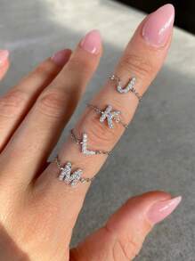 ESBERRY 1枚s925純銀字母a-y可調節戒指,女士個性化飾品精緻首飾生日禮物 - 銀色 - 查看 4