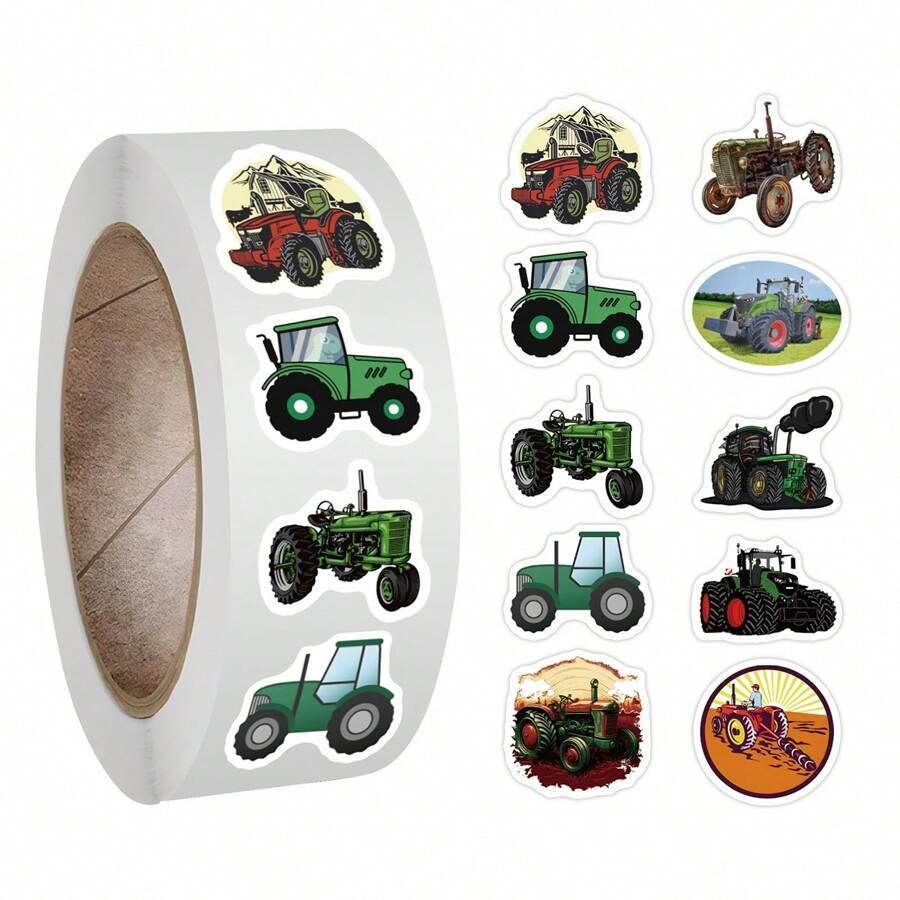 500pcs Tractor Stickers Roll Vinyl Stickers Scrapbook,Journaling,Laptop,Bumper,Skateboard,Water Bottles,Computer,Phone,Cartoon Anime Back To School
