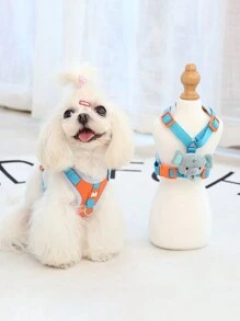 1pc Cute & Ugly Cartoon Elephant Printed Breathable, Waterproof & Dirt-Resistant Pet Harness With Adjustable Chest And Back Straps And 1pc 150cm Nylon Leash, Suitable For Cats And Small Dogs, Indoor And Outdoor Use All Year Round