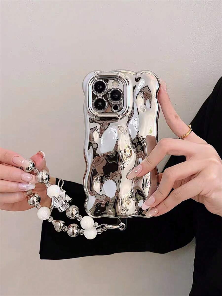 电镀星空蝴蝶和心形串珠手机壳适用于 Apple 16/16 Pro/16 Plus/16 Pro Max/16e，高档外观 - 銀色 - 查看 1