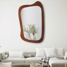 Asymmetrical Mirror,Art Deco Abstract Mirror,Accent Mirrors For Wall Decor,Rustic Wood Wall Mirror For Bathroom,Irregular Design Decorative Wood Framed Mirror ,36"X 24"