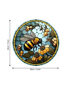 1/2pcs  Round Bee Stained Glass Window Decal, 11 Inch, Static Window Film, Double Sided Vision, Plastic Plant And Floral Design, Colorful Home Decor Wall Decal - Multicolor - View 6