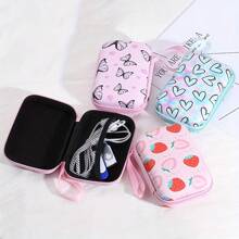 Data Cable Storage Bag Portable Charger Earphone U Disk Organizer Pouch Zipper Bag - Pink Bear - View 1