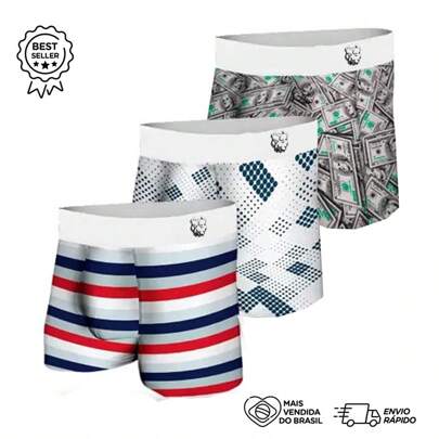 PNA 3 Cuecas Boxer Luxo Estampadas Masculino Cueca Box Masculina