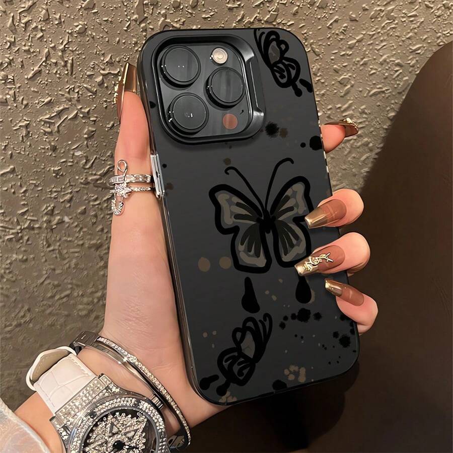 Black & White Butterfly Drawing Silicone Phone Case, Compatible With IPhone15\\15Pro\\15ProMax\\14\\13\\12\\11\\XsMAX, Phone Protector