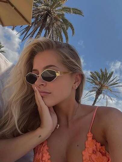 1 Pair Women Retro Fashion Metal Geometric Hexagon Style Fashion Glasses With High Definition Lenses, Suitable For Various Occasions For Summer Beach Vacation,Outdoor,Travel Preppy Style For Back To School