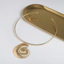 1pc Exaggerated Unique Spiral Metallic Necklace, Perfect For Beach Vacation And Party