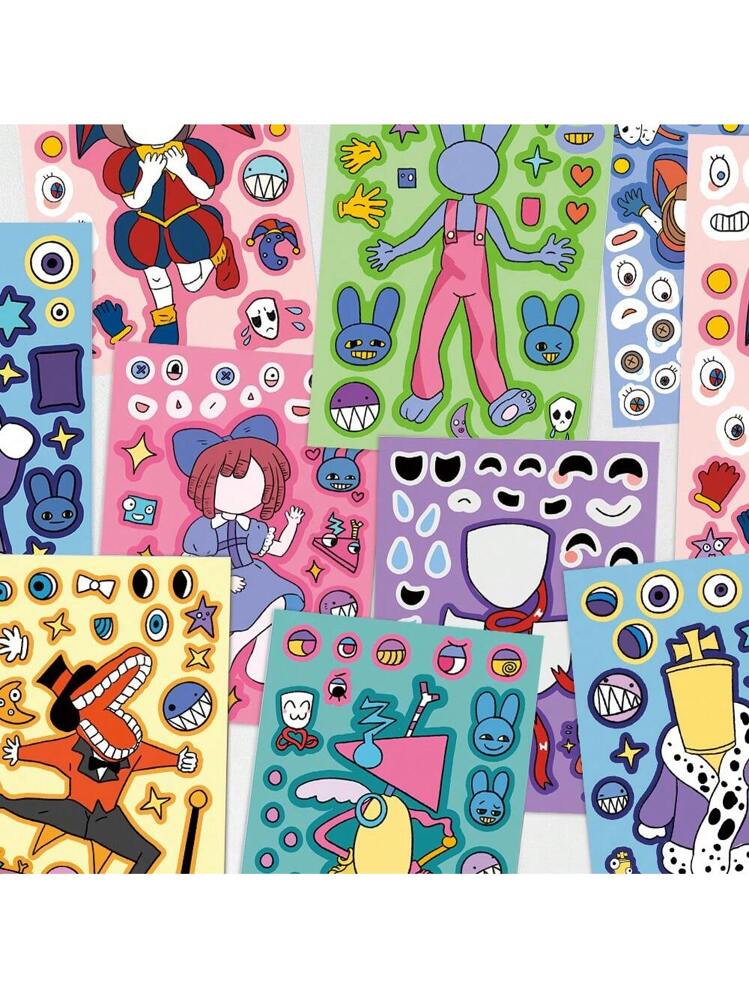 8pcs Cartoon Digital Circus Stickers, Suitable For Laptop, Guitar