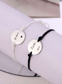 Customizable Handmade Braided Bracelet With Minimalist Style Double Pendants And Round Holes, Engravable With Names, Slogans, Locations, And Dates. Suitable For Celebrating Birthday, Valentine\ Day, Anniversaries Or As Couple Gifts For Boyfriend And Girlfriend. - Multicolor - View 5