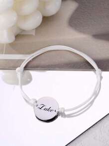 Customizable Handmade Braided Bracelet With Minimalist Style Double Pendants And Round Holes, Engravable With Names, Slogans, Locations, And Dates. Suitable For Celebrating Birthday, Valentine\ Day, Anniversaries Or As Couple Gifts For Boyfriend And Girlfriend. - Multicolor - View 3