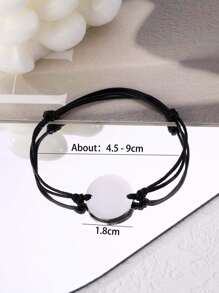 Customizable Handmade Braided Bracelet With Minimalist Style Double Pendants And Round Holes, Engravable With Names, Slogans, Locations, And Dates. Suitable For Celebrating Birthday, Valentine\ Day, Anniversaries Or As Couple Gifts For Boyfriend And Girlfriend. - Multicolor - View 2