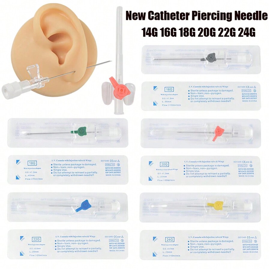 1PC Sterile Piercing I.V. Cannula With Injection Port & Wings Navel