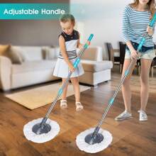Mop And Bucket With Wringer Set, Spin Mop And Bucket System For Floor Cleaning,Wet Dry Mop With Spin Bucket With Stainless Steel Handle, 3 Microfiber Mop Pads