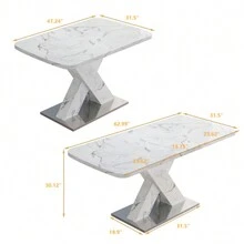 Modern Square Dining Table Extendable - 米色 - 查看 3