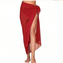 1入組長款雪紡沙灘披巾裙包臀裙比基尼罩衫圍巾女士休閒純色披巾