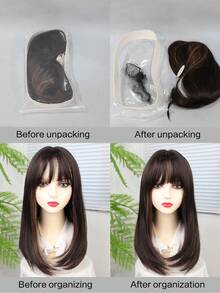 合成耐热假发 鲍勃头 带刘海 20 英寸直发 全机器制造 日常使用 适合女性 女孩 自然外观 优质合成柔软假发 - 彩色 - 查看 7