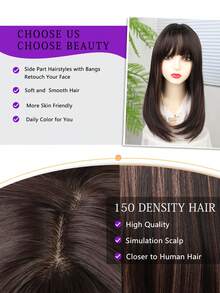 合成耐热假发 鲍勃头 带刘海 20 英寸直发 全机器制造 日常使用 适合女性 女孩 自然外观 优质合成柔软假发 - 彩色 - 查看 8