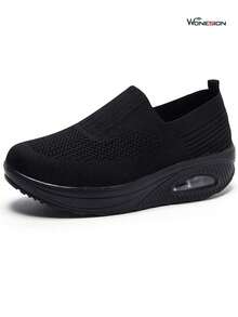 Women's Stretch Knit Sneakers Breathable Sports Tennis - 黑色 - 查看 1