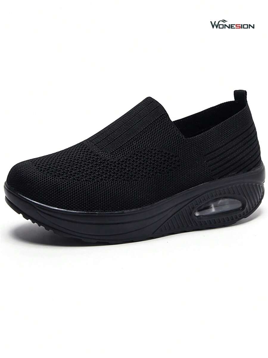 Women's Stretch Knit Sneakers Breathable Sports Tennis - 黑色 - 查看 1