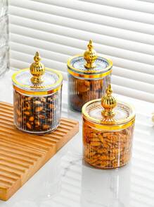 1 件优雅金色矩形食品储存容器，带密封盖 - 塑料，适用于厨房储存零食、糖果等，非常适合斋月、装饰品、节日配件、节日礼物 - 白色 - 查看 4