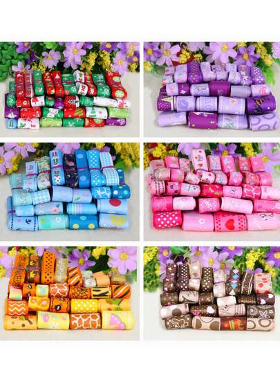 beadia Cinta acanalada impresa con varios patrones de 12 yardas para accesorios de cabello DIY, artesanía de regalo, decoración de coronas y bolsos hechos a mano, lazo hecho en casa, decoración de festivales como Halloween, Navidad, etc. La cinta de seda de múltiples funciones.