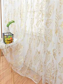 2入組白色羽毛圖案電鍍金薄紗窗簾，現代風格聚酯纖維薄紗窗簾，適合臥室和客廳，適用於小窗戶的最小尺寸 - 彩色 - 查看 7