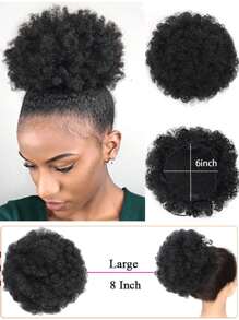 1 Pc Synthetic Afro Chignon Fluffy Hair Bun Drawstring Hair Bun Extension Black - Black - View 5