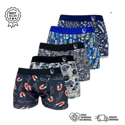 Pitbull American Kit 5 Cuecas Boxer Masculino Estampadas Cueca  Box Masculina
