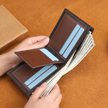 新款男士短款錢包,時尚拼接皮革手拿包,帶多個卡片槽和袋,年輕男士出門時必備之物 - 黑色 - 查看 6