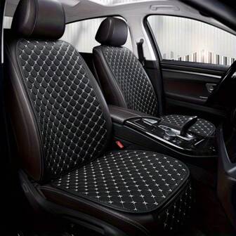 2pcs Comfortable Faux Leather Universal Car Seat Cushion Four Seasons Car Front Seat Cushion Star Embroidery Front Single Seat With Back Anti-Slip(1pc Front Seat+1pc Backrest)