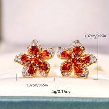 1入/2入組時尚奢華人造鋯石花形耳釘，適合女士日常或宴會場合佩戴 - 紅色 - 查看 5