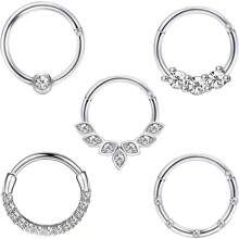 1-5 chiếc khuyên mũi bằng thép phẫu thuật 16G dành cho nam nữ, trang sức vách ngăn, trang sức xỏ khuyên vách ngăn bằng thép phẫu thuật, khuyên tai daith, khuyên mũi, khuyên mũi phân đoạn, trang sức xỏ khuyên - 5 Cái-Bạc - Xem 1