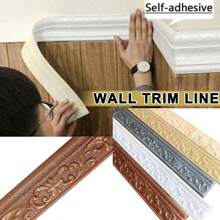 230cmx8cm Thicken 3D Pattern Embossed Foam Self-Adhesive Skirting Wall Sticker Waterproof Anti Dirt Soft Wall Decoration Lines