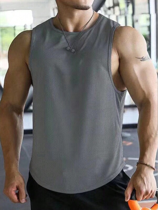 Boyfriend Style Men Spring And Summer Solid Casual Breathable Comfortable Moisture Wicking Quick-Drying Sports Tank Top