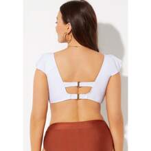 Swimsuits For All Women's Tie Front Cup Sized Cap Sleeve Underwire Bikini Top - White - View 2