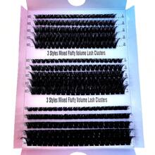 HBZGTLAD 15 Rows 300 Clusters 60/80/100 Mixed 8-16mm Tray Natural Thick Eyelash Cluster D/DD  Volume Individual Eyelashes Segment False Eyelashes Extension Synthetic Mink Eyelashes Self Grafting False Eyelashes - Black - View 10