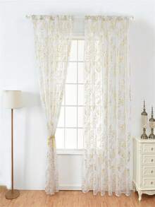 2入組白色羽毛圖案電鍍金薄紗窗簾，現代風格聚酯纖維薄紗窗簾，適合臥室和客廳，適用於小窗戶的最小尺寸 - 彩色 - 查看 6