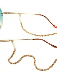 1 pièce Vintage Classic Collier Cordon Chaîne Torsadée en Métal avec Fermoir Silicone Anti-Dérapant Sangle de Lunettes, Chaîne de Lunettes de Soleil à la Mode pour Femmes