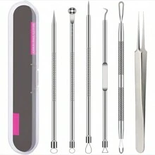 Blackhead Remover Tool Kit, 6pcs Set Pimple Popper Tool For Acne Treatment, Comedone Extractor For Blackhead, Whitehead, Blemish, Pore Extractor Tool For Nose Face, - Silver - View 1
