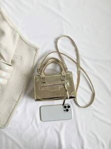 Fashionable And Versatile Solid Color Texture Handbag - Gold - View 4