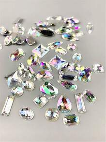 50 peças Pedras de Strass de Resina Acrílica de Duplo Furo Quadrado e Redondo com Beleza AB Para Roupas DIY, Vestido de Noiva, Acessórios de Vestuário