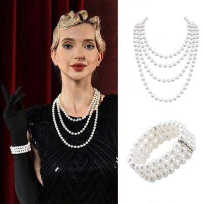 D EXCEED 2/3 delar 1920-tals tebjudning, dans, möhippa, pärlhalsband och armbandset, Great Gatsby-tema, påsk, Royal Ascot, mors dag-present