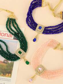 1 pieza Elegante collar de mujer con cuentas y colgante de gota de agua, collar tipo choker de estilo marroquí, joya de novia vintage como regalo