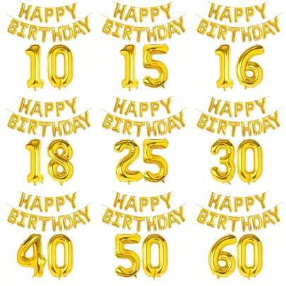 Gold Happy Birthday Number Foil Balloons Adult Party Decoration Man Women 10 11 12 15 18 25 30 40 50 60 Year Old,Christmas