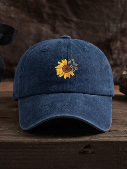 1pc Unisex Outdoor Casual Sunflower Print Adjustable Baseball Cap