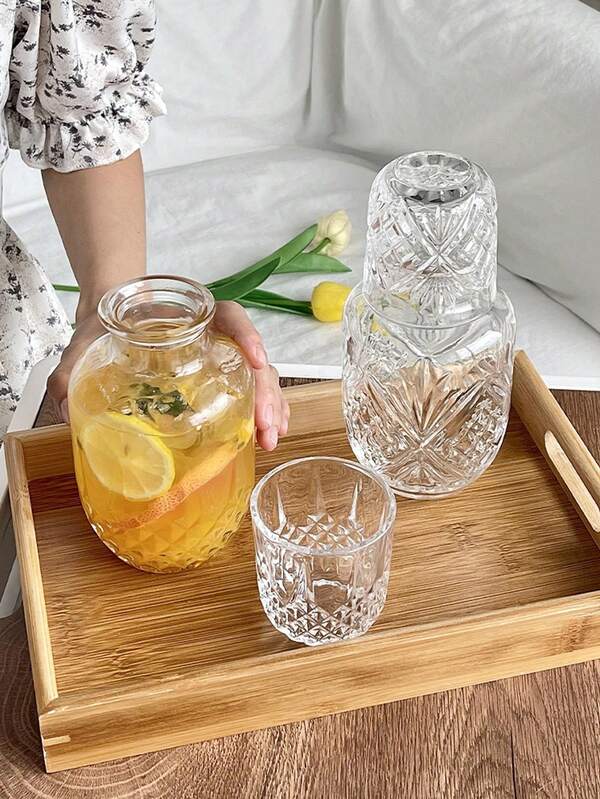 Conjunto de Jarra e Copo de Vidro com Relevo de Alta Capacidade (1 Jarra + 1 Copo)
