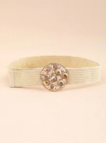 1pc Women's Premium Summer Beach Style Shell Elastic Waist Belt, European And American Metal PP Leather Fur Waistband - A - View 3